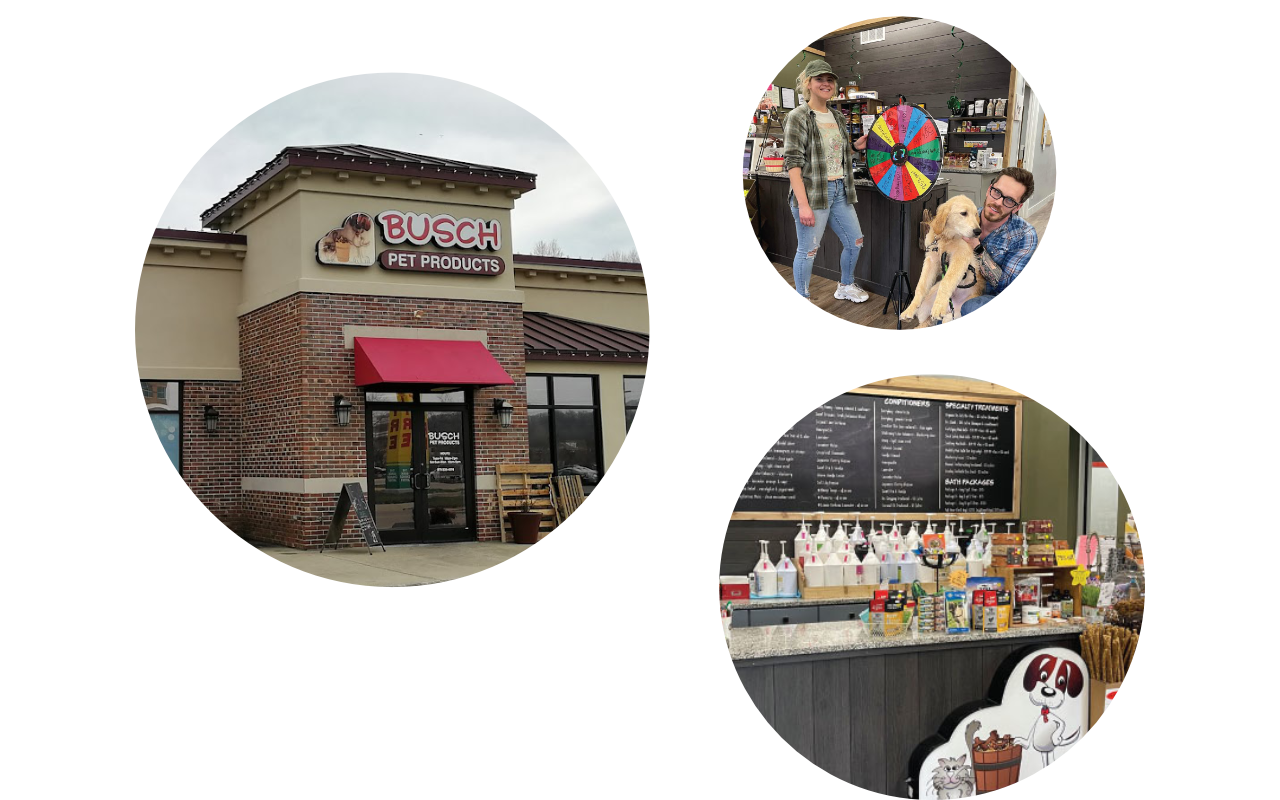 Outside view of Bush Pet Store brick building