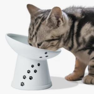 Necoichi Tilted Stress-Free Raised Cat Food Bowl - black paws