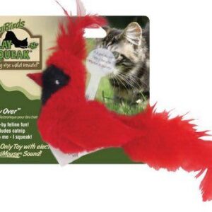 Our Pets Play-n-Squeak Real Bird Fly Over Cat Toy - Cardinal