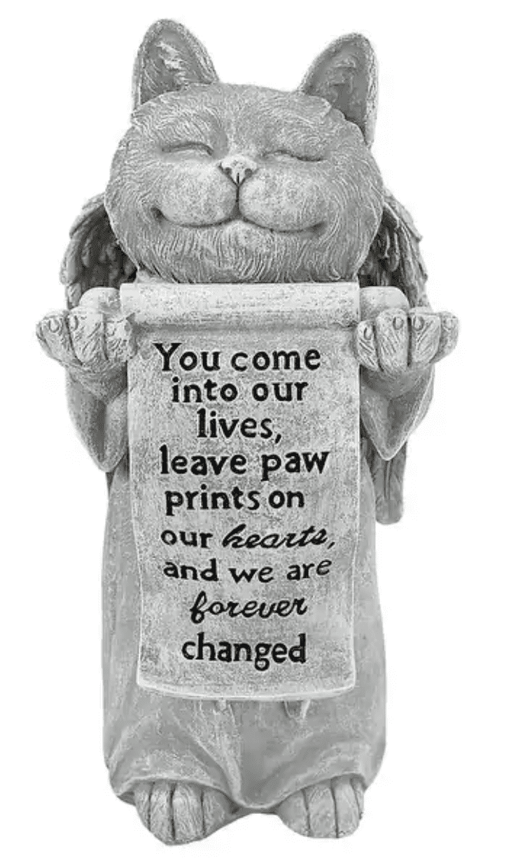 Design Toscano Paw Prints on Heart Cat statue with Scroll
