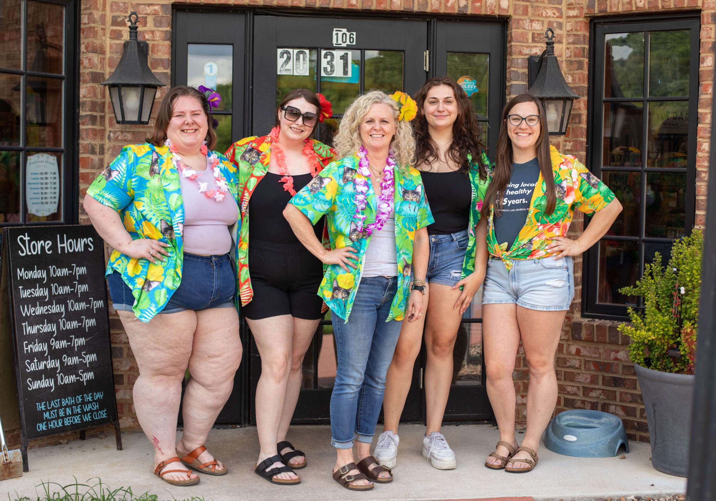 team-hawaiian-shirts-outside-storefront